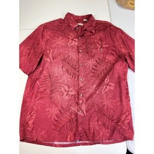 Batik Bay‎ Mens Hawaiian Shirt Palm Tree Print Short Sleeve Casual Red L